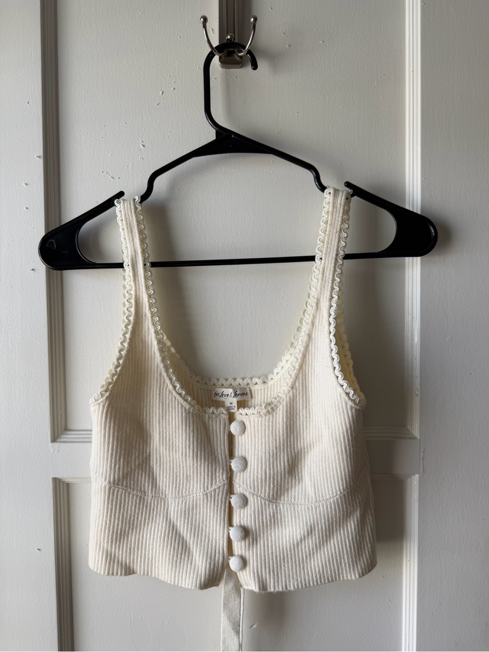For Love & Lemons Scalloped-Trim Ribbed Button Tank in Ivory - Picture 2 of 4